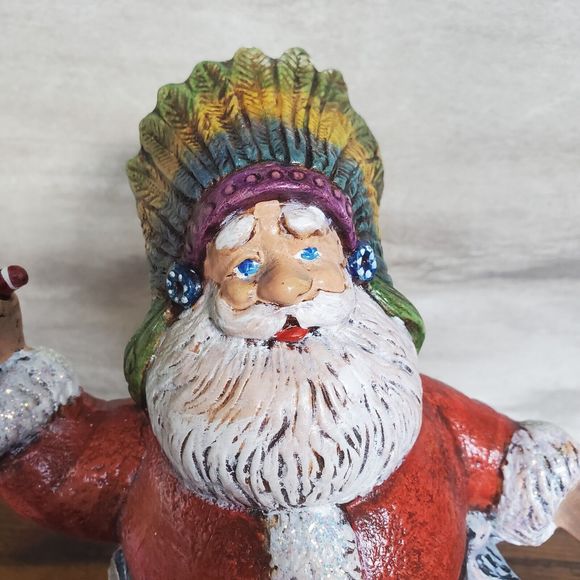 Santa Claus Ceramic Oklahoma State Christmas 9x8 Headress Covered Wagon Buffalo - Picture 8 of 11